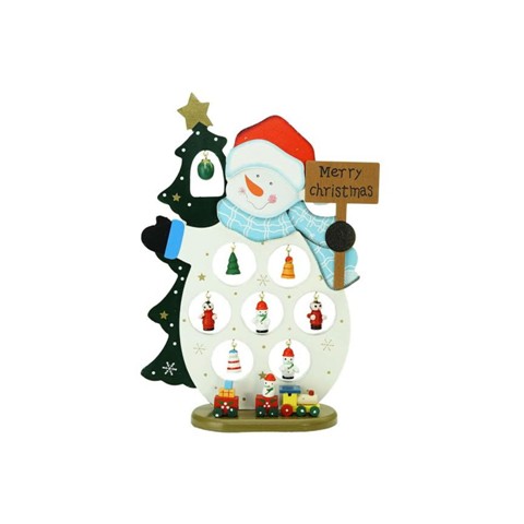 10.25 in. Wooden Snowman Merry Christmas Cut-Out with Miniature Ornaments Table Top Decoration