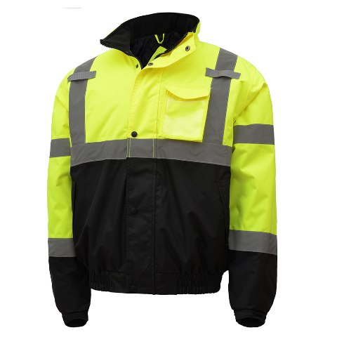 Class 3 Waterproof Quilt-Lined Bomber Jacket - Lime with Black Bottom, 3XL
