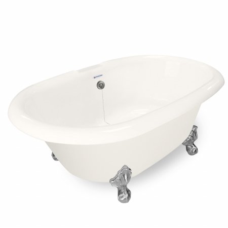 Picture of American Bath Factory T091A-SN Duchess 72 in. White Acrastone Tub & Drain- No Faucet Holes- Satin Nickel Metal Finish- Large