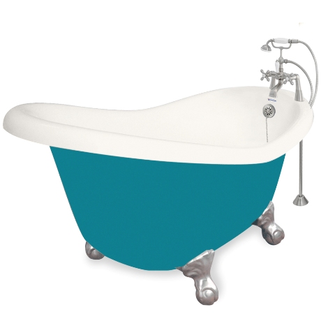 American Bath Factory T010B-SN-BP Ascot 60 in. Bisque Acrastone Bath Tub, Satin Nickel Metal Finish, Small