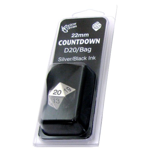 Koplow KPL18857 22 mm D20 Countdown Metal Dice with Bag, Silver & Black