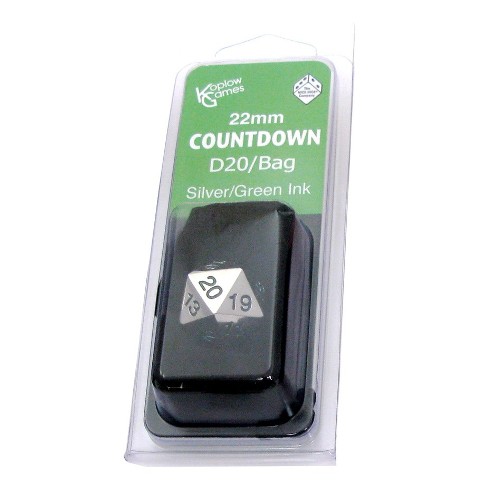 Koplow KPL18859 22 mm D20 Countdown Metal Dice with Bag Silver & Green