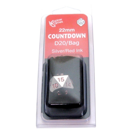 Koplow KPL18861 22 mm D20 Countdown Metal Dice with Bag, Silver & Red