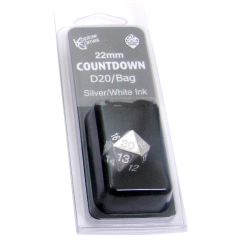 Koplow KPL18863 22 mm D20 Countdown Metal Dice with Bag, Silver & White