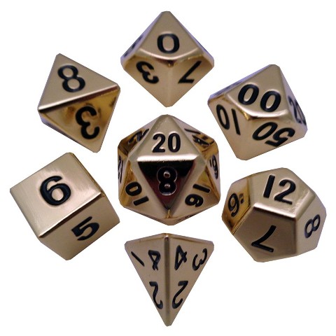 16 mm Gold Metal Dice, Set of 7