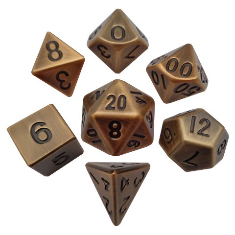 16 mm Antique Gold Metal Dice, Set of 7