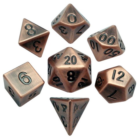 16 mm Antique Copper Metal Dice, Set of 7