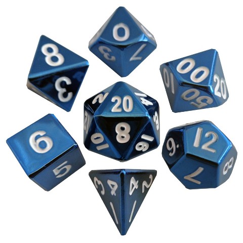 16 mm Sterling Blue Metal Dice, Set of 7