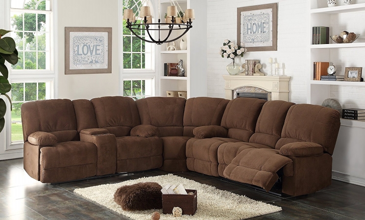 KEVIN-II-BROWN-3-PC-SECTIONAL Kevin 3 Piece Transitional Sectional with 4 Recliners