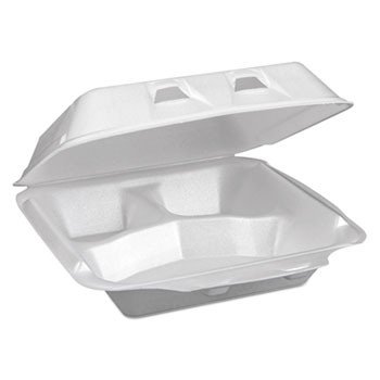 Picture of Pactiv PCTYHLW0703 3-Compartment Foam Hinged Lid Containers, White - Small - 150 Per Carton