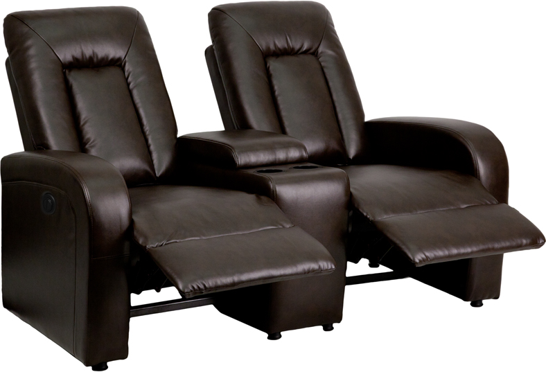 Picture of FlashFurniture Eclipse Series 2-Seat Motorized Leather Theater Seating, Brown