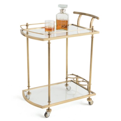 Go Home 21152 Brass & Glass Shurlock Bar Cart, Gold - 35 x 17.5 x 28.5 in.