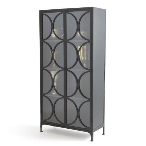 Picture of Go Home 21219 Iron & Glass Jackman Double-Door Cabinet&#44; Black - 77.5 x 17 x 38.5 in.