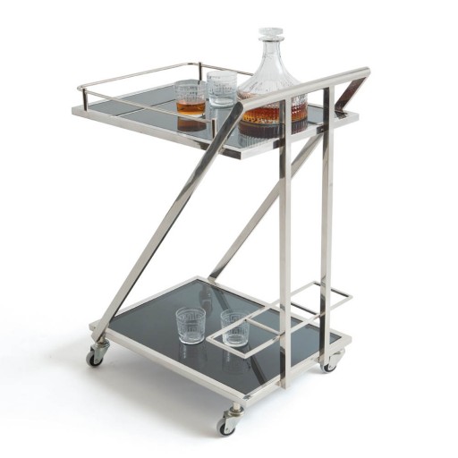 Go Home 20699 Stainless Steel & Black Glass Lehigh Bar Cart, Silver & Black Glass - 43.5 x 18 x 24 in.