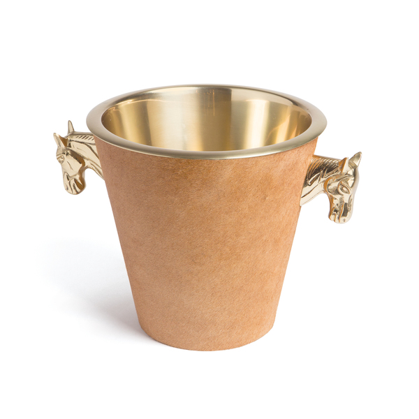 Picture of Go Home 21197 Hide&#44; Iron & Stainless Steel Aluminum Canter Wine Cooler - Tan & Gold&#44; 9.5 x 10 x 13 in.