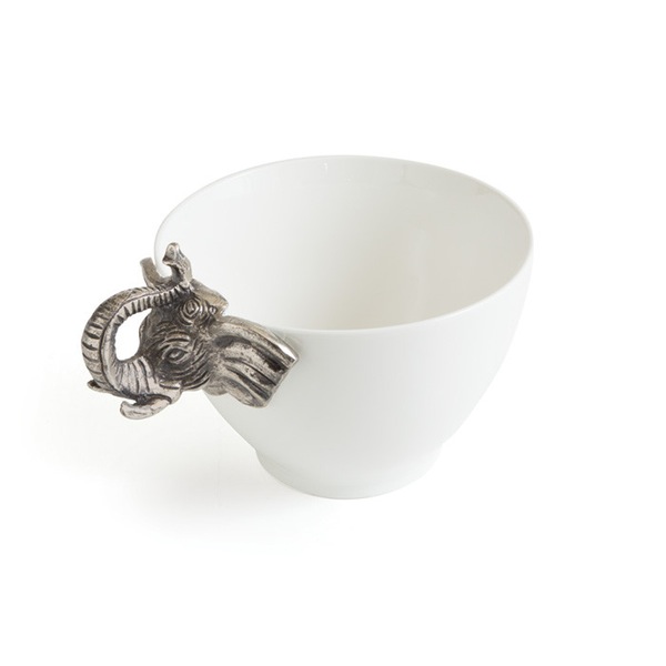 Picture of Go Home 20942 Ceramic & Aluminum Congo Ceramic Bowl, White & Silver - 8 x 9 x 12.5 in.