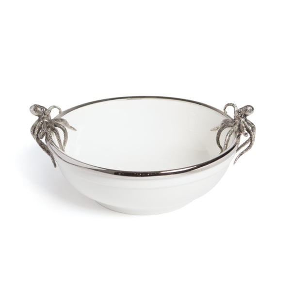 Picture of Go Home 21121 Ceramic & Brass Harppon Ceramic Bowl, White & Silver - 6 x 13 x 16 in.
