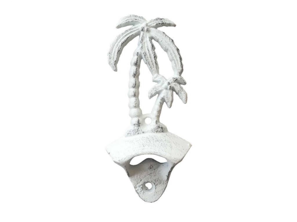 Picture of Handcrafted Model Ships g-20-027-W 6 in. Rustic White washed Cast Iron Wall Mounted Palmtree Bottle Opener