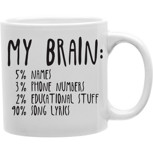 CMG11-IGC-BRAIN My Brain 5 Percent Names 3 Percent Phone Numbers 2 Percent Educational Stuff 90 Percent Song Lyrics 11 oz Ceramic Coffee Mug -  Imaginarium Goods