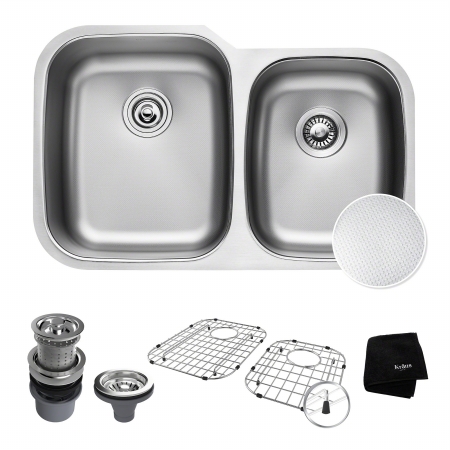 Picture of KRAUS KBU24E 20.6 in. Outlast MicroShield Scratch-Resist Stainless Steel Undermount 60 by 40 Double Bowl Sink, 16 Gauge