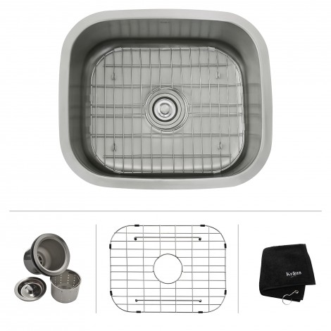 Kraus KBU11 20 in. 16 Gauge Undermount Single Bowl Stainless Steel Kitchen Sink with Noise Defend Soundproofing