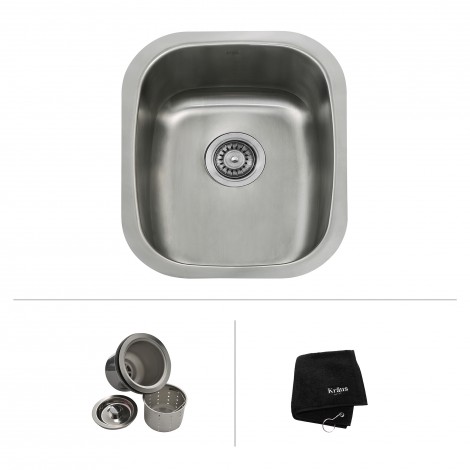 15 in. 18 Gauge Undermount Single Bowl Stainless Steel Bar Sink with Noise Defend Soundproofing - Kraus KBU16