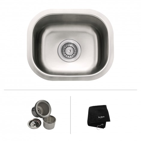 Picture of Kraus KBU17 15 in. 18 Gauge Undermount Single Bowl Stainless Steel Bar Sink with Noise Defend Soundproofing