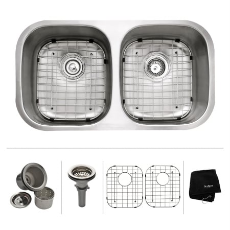 32 in. 16 Gauge Undermount 50 by 50 Double Bowl Stainless Steel Kitchen Sink with Noise Defend Soundproofing -  Chef 5 Min Meals, CH739431