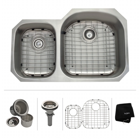 Picture of Kraus KBU25 32 in. 16 Gauge Undermount 60 by 40 Double Bowl Stainless Steel Kitchen Sink with Noise Defend Soundproofing