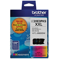 Picture of Brother LC20E3PKS Cyan, Magenta & Yellow Super High Yield Ink Cartridge, Pack of 3 - 2XL