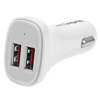 USB2PCARWHS 24 watt 4.8 amp White Dual Port USB Car Charger -  STARTECH.COM