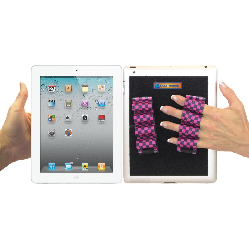 Picture of LAZY-HANDS 201306 Heavy-Duty 4-Loop X2 Grips for Tablets-Fits Most&#44; Black & Pink Checkers
