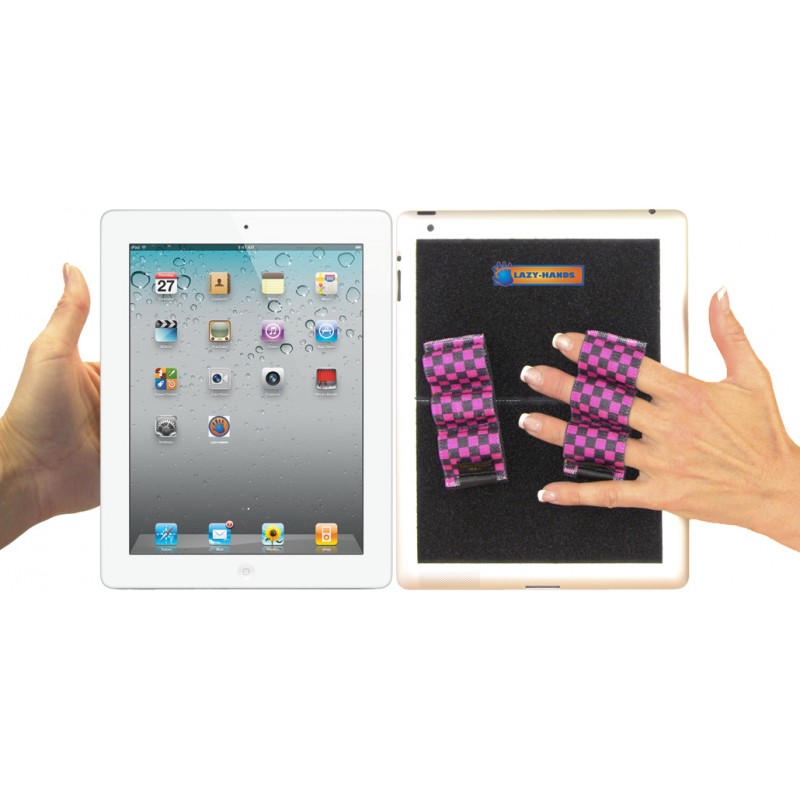 Picture of LAZY-HANDS 201336 Heavy-Duty 3-Loop X2 Grips for Tablets - Extra Large&#44; Black & Pink Checkers