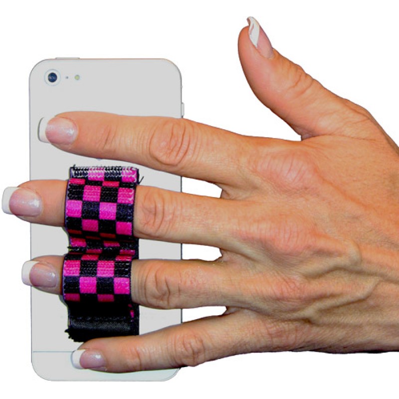 201475 2-Loop Phone Grip - Small, Black & Pink Checkers