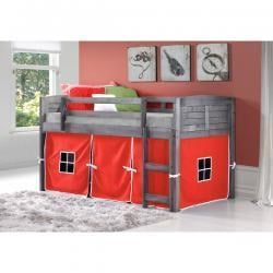 PD-790AAG-R Twin Size Louver Low Loft with Red Tent - Antique Grey Stain -  Donco Kids, PD_790AAG_R