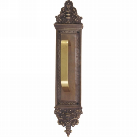 Picture of Brass Accents A04-P5231-TRD-486 Apollo Pull Plate with Traditional Pull&#44; Aged Brass Finish - 3.63 x 18 in.
