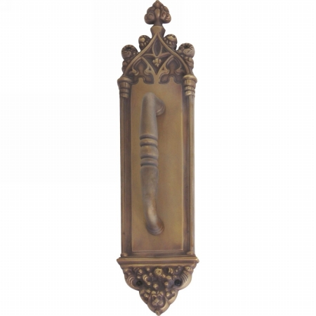 Picture of Brass Accents A04-P5601-CLN-486 Gothic Pull Plate with Colonial Wire Pull&#44; Aged Brass Finish - 3.38 x 16 in.