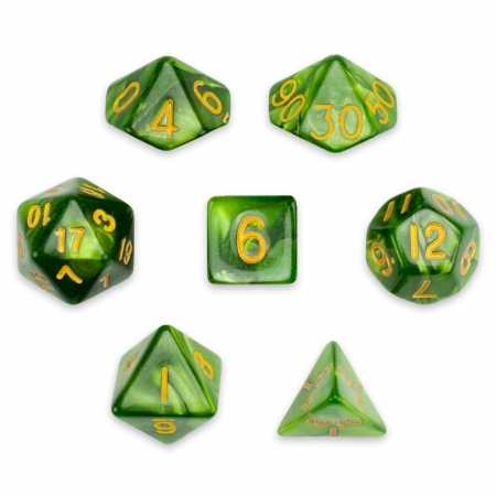 Picture of Brybelly Holdings GDIC-1121 7 Die Polyhedral Dice Set in Velvet Pouch, Jade Oil