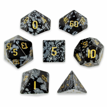 Picture of Brybelly Holdings GDIC-1913 Handmade Stone Polyhedral Dice, Snowflake Obsidian - Set of 7