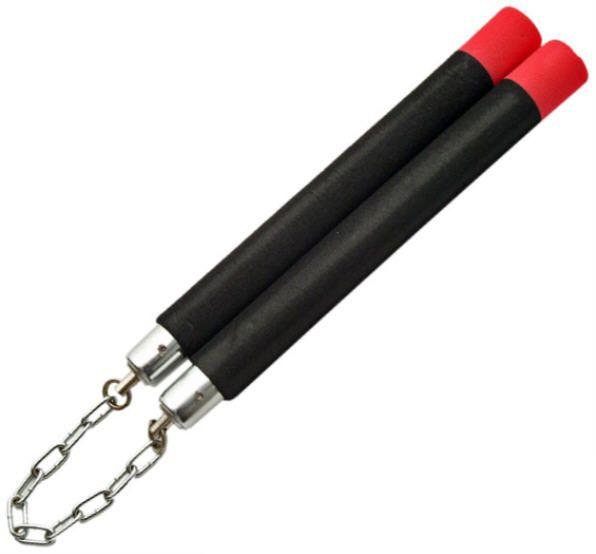 Rubber Padded Nunchaku - Black & Red - 33in. - Durable Design