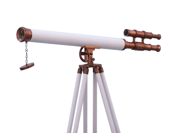 ST-0124-ACWL 65 in. Floor Standing Antique Copper with White Leather Griffith Astro Telescope
