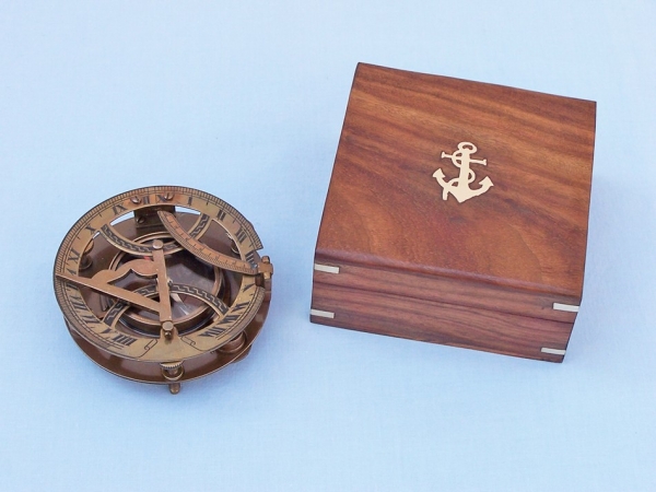 Picture of Handcrafted Model Ships CO-0564-AN 6 in. Antique Brass Round Sundial Compass with Rosewood Box