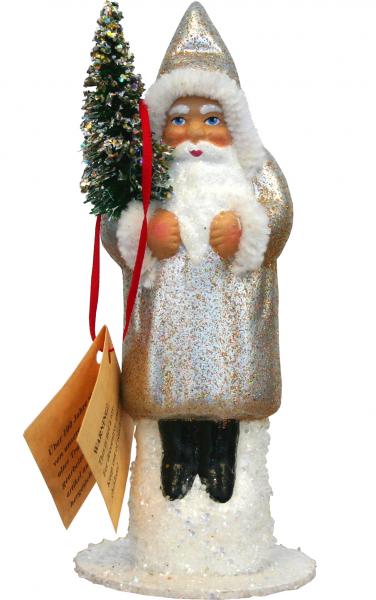 1615 Schaller Paper Mache Candy Container - Santa Claus with an Old Silver Spoged Finish