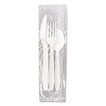 Picture of Solo Cups SCCRSW7Z Cup Company Reliance Medium Weight Cutlery Kit - Knife & Fork - Spoon, White - 500 Packs Per Carton