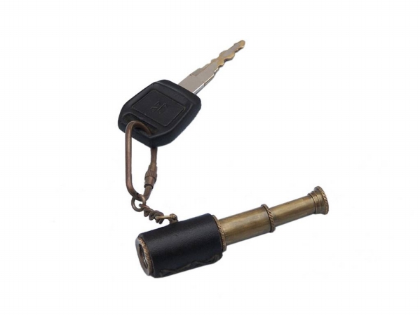 6 in. Antique Brass with Leather Spyglass Key Chain