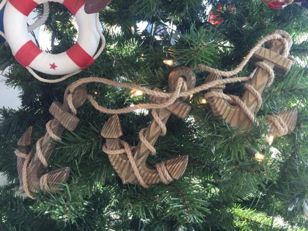 7 in. Wooden Rustic Decorative Triple Anchor Christmas Ornament Set