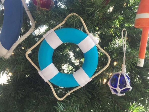 N-LF-SolidLightBlue-6-x 6 in. Vibrant Light Blue Decorative Lifering with White Bands Christmas Ornament