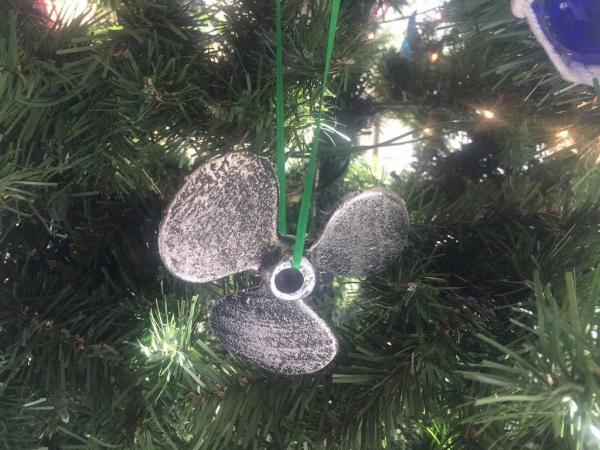 4 in. Antique Silver Cast Iron Propeller Christmas Ornament