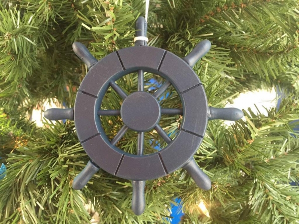 6 in. Dark Blue Decorative Ship Wheel Christmas Tree Ornament