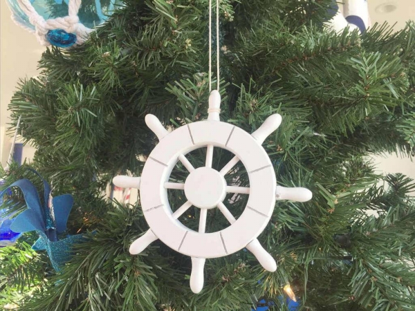 6 in. White Decorative Ship Wheel Christmas Tree Ornament - White - 6in.